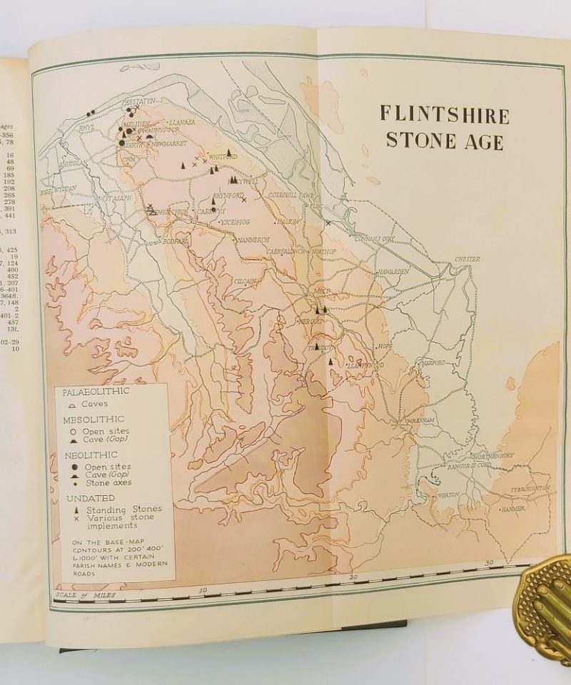 Prehistoric and Roman Remains of Flintshire Davies (1)a A large, detailed, multi-folding color map bound inside the book titled