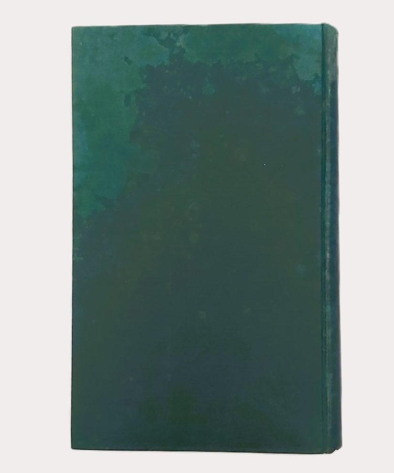 Prehistoric and Roman Remains of Flintshire Davies (4)a Rear board of the hardback book showing, irregular dark water-staining and mottled discoloration covering more than half of the green cloth surface.