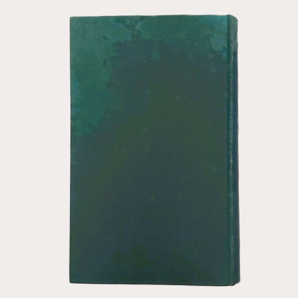 Prehistoric and Roman Remains of Flintshire Davies (4)a Rear board of the hardback book showing, irregular dark water-staining and mottled discoloration covering more than half of the green cloth surface.