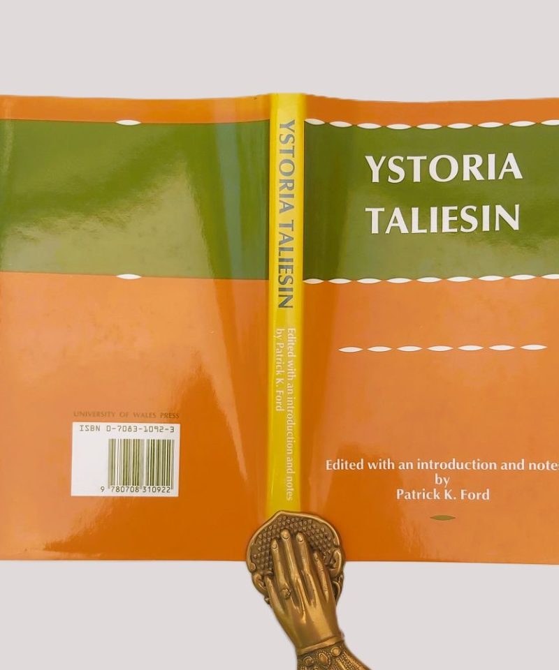 Ystoria Taliesin Ford (3)a Flat layout of the entire unfolded glossy dust jacket, showing the front cover, spine text, and back cover containing the barcode and University of Wales Press imprint with ISBN 0-7083-1092-3.